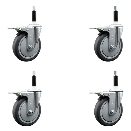 Service Caster 5'' Thermoplastic Rubber Swivel 7/8'' Expanding Stem Caster Set Total Lock Brake, 4PK SCC-EXTTL20S514-TPRB-78-4